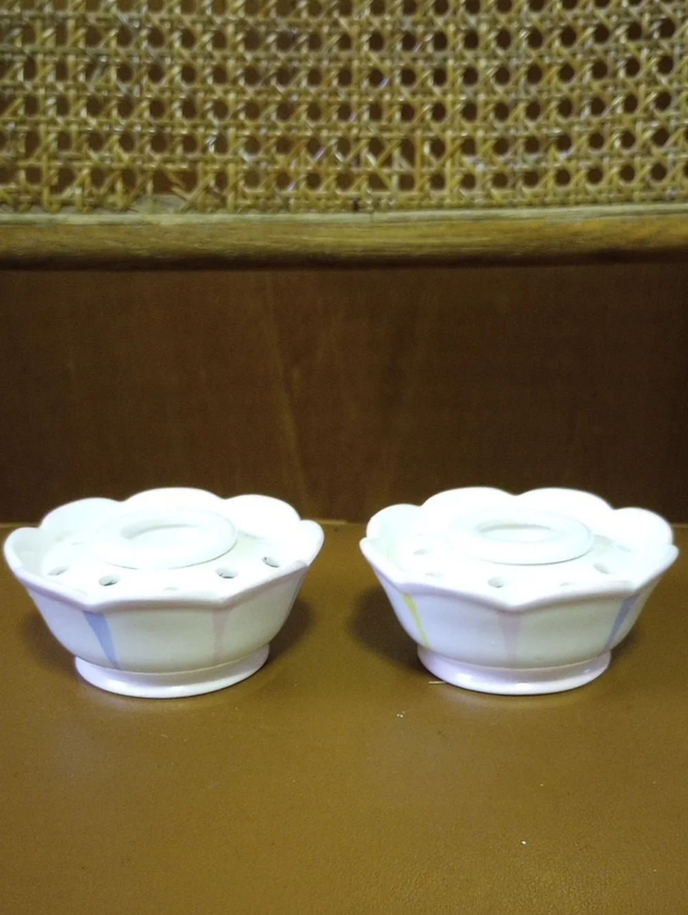 Holthowa Vintage 1958 Striped Taper Candle Holders. White Pink Blue Yellow